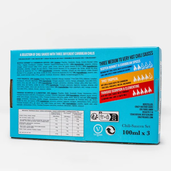 Crazy Bastard Caribbean Sause Set - Πακέτο με 3 καυτερές σάλτσες x 100 ml Crazy Bastard Caribbean Sause Set - Πακέτο με 3 καυτερές σάλτσες x 100 ml
