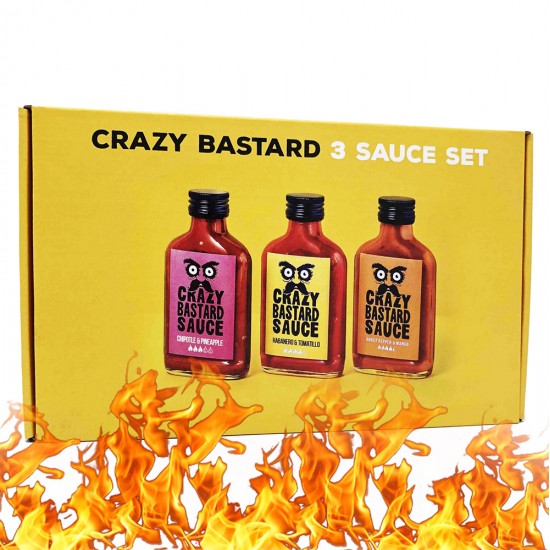 Πακέτο Καυτερών Σαλτσών Crazy Bastard 3x100ml Ιδανικό για δώρο!